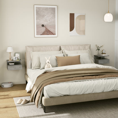 Set of 2 Modern Hanging Bedside Tables for Bedroom, Bedside Tables with Drawer and Top Shelf in Wood, 35x32x22.5cm, Gray