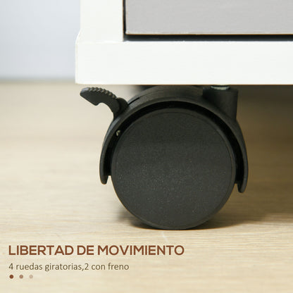 Desk Drawer Unit with 3 Drawers Home Office Filing Cabinet with Wheels Lock and 2 Keys Mobile File Cabinet for Study Living Room 40x40x63.5 cm White and Gray