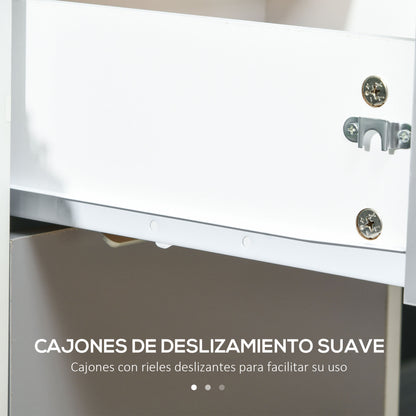 Desk Drawer Unit with 3 Drawers Home Office Filing Cabinet with Wheels Lock and 2 Keys Mobile File Cabinet for Study Living Room 40x40x63.5 cm White and Gray