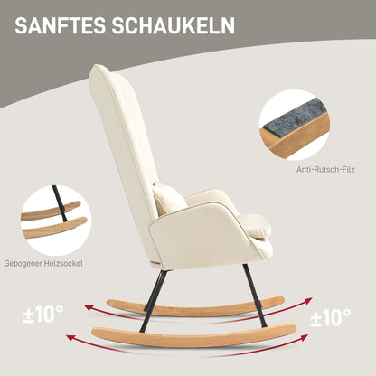 Rocking Chair Swivel Armchair with Cushion, High Back Armchair with Velvet Look, Rocking Chair up to 120 kg Load Capacity for Bedroom, Living Room, Cream White