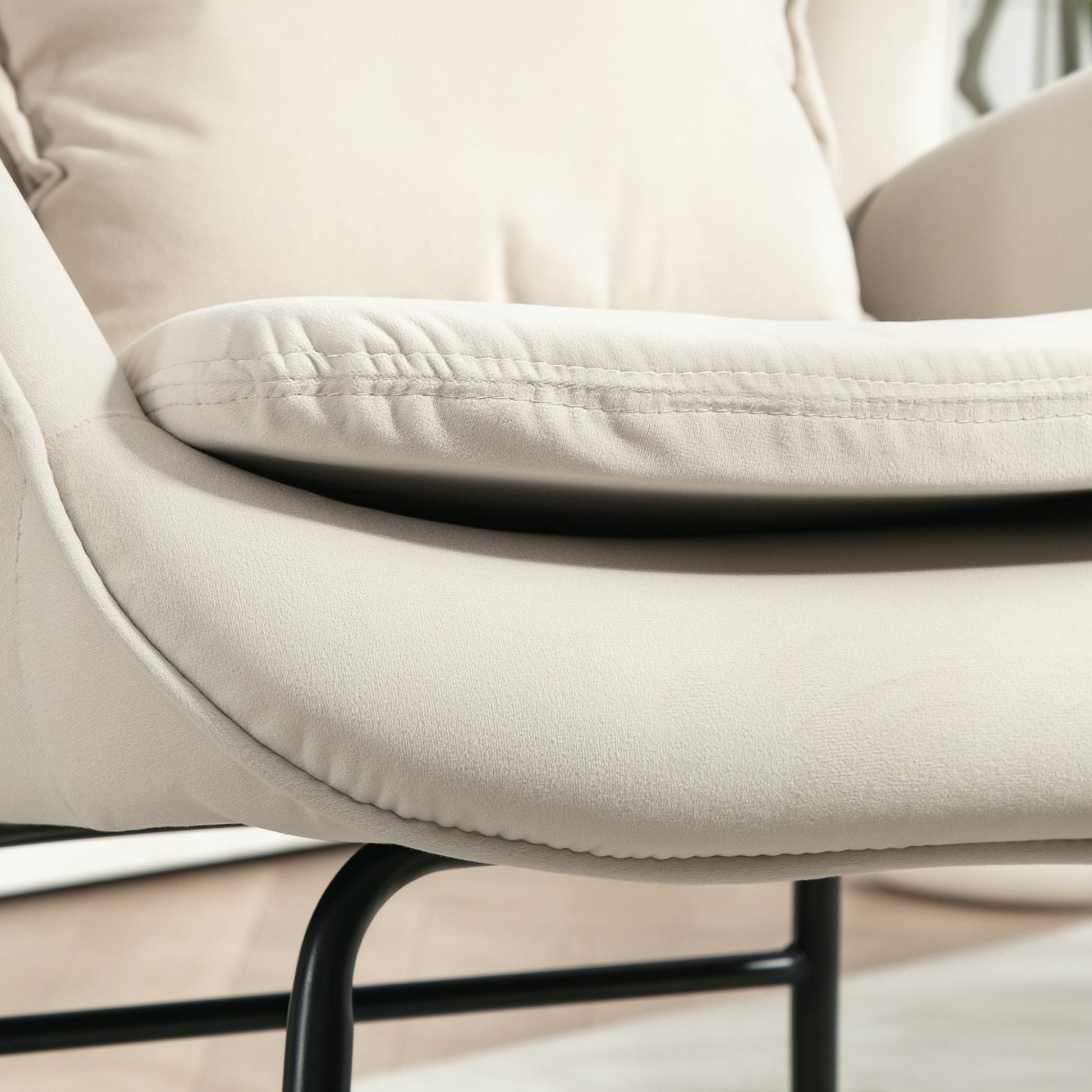 Rocking Chair Swivel Armchair with Cushion, High Back Armchair with Velvet Look, Rocking Chair up to 120 kg Load Capacity for Bedroom, Living Room, Cream White