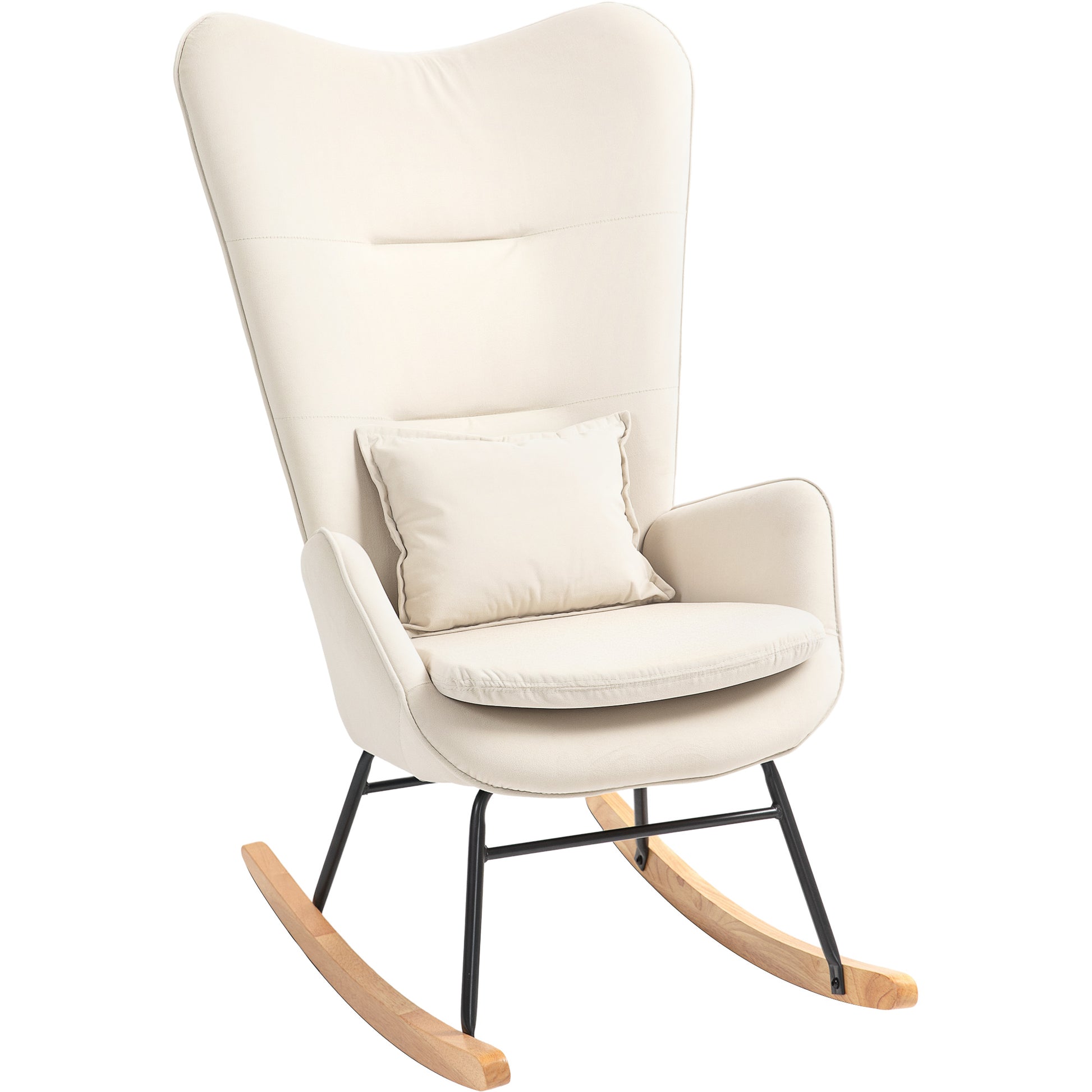 Rocking Chair Swivel Armchair with Cushion, High Back Armchair with Velvet Look, Rocking Chair up to 120 kg Load Capacity for Bedroom, Living Room, Cream White