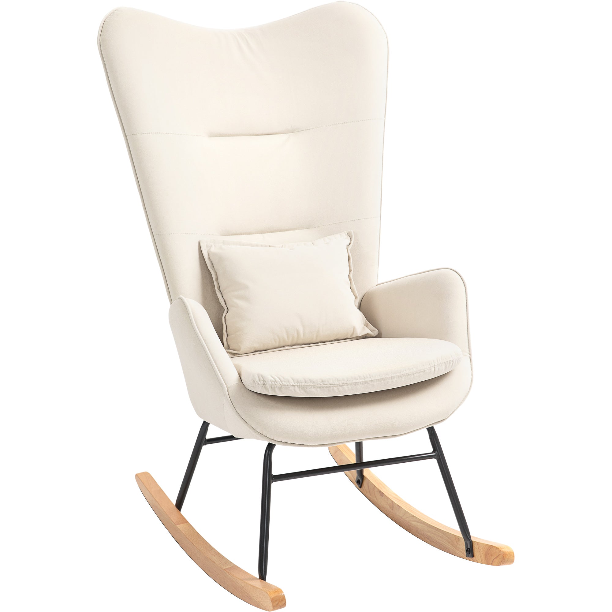 Rocking Chair Swivel Armchair with Cushion, High Back Armchair with Velvet Look, Rocking Chair up to 120 kg Load Capacity for Bedroom, Living Room, Cream White
