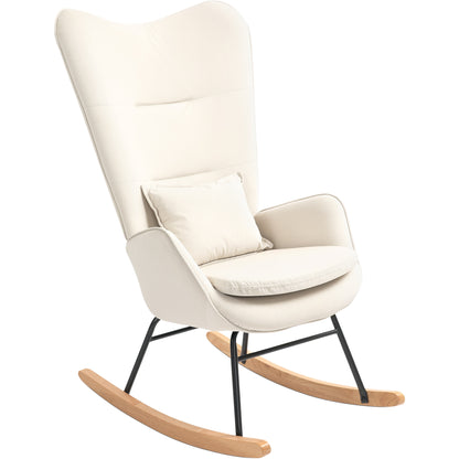 Rocking Chair Swivel Armchair with Cushion, High Back Armchair with Velvet Look, Rocking Chair up to 120 kg Load Capacity for Bedroom, Living Room, Cream White