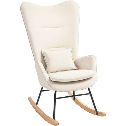 Rocking Chair Swivel Armchair with Cushion, High Back Armchair with Velvet Look, Rocking Chair up to 120 kg Load Capacity for Bedroom, Living Room, Cream White