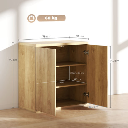 Oak Sideboard, Double Soft-Close Doors with Adjustable Shelf, Modern Sideboard for Dining Room & Kitchen, 30.7 x 15.4 x 31.1 in (78 x 39 x 79 cm)