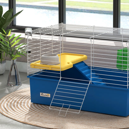 Ferret Cage with Bottom Tray Small Animal Cage with Platform with Ramp Feeder and Drinker Enclosure for Small Rabbits Chinchillas Guinea Pigs 71x46x47 cm White and Blue