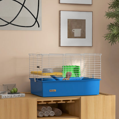 Ferret Cage with Bottom Tray Small Animal Cage with Platform with Ramp Feeder and Drinker Enclosure for Small Rabbits Chinchillas Guinea Pigs 71x46x47 cm White and Blue