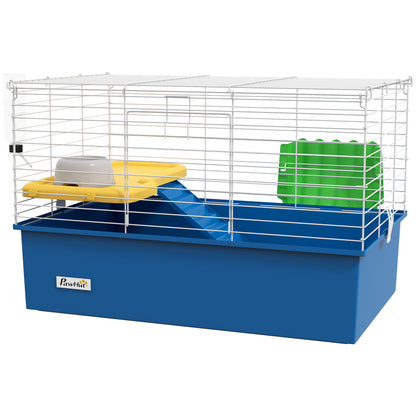 Ferret Cage with Bottom Tray Small Animal Cage with Platform with Ramp Feeder and Drinker Enclosure for Small Rabbits Chinchillas Guinea Pigs 71x46x47 cm White and Blue
