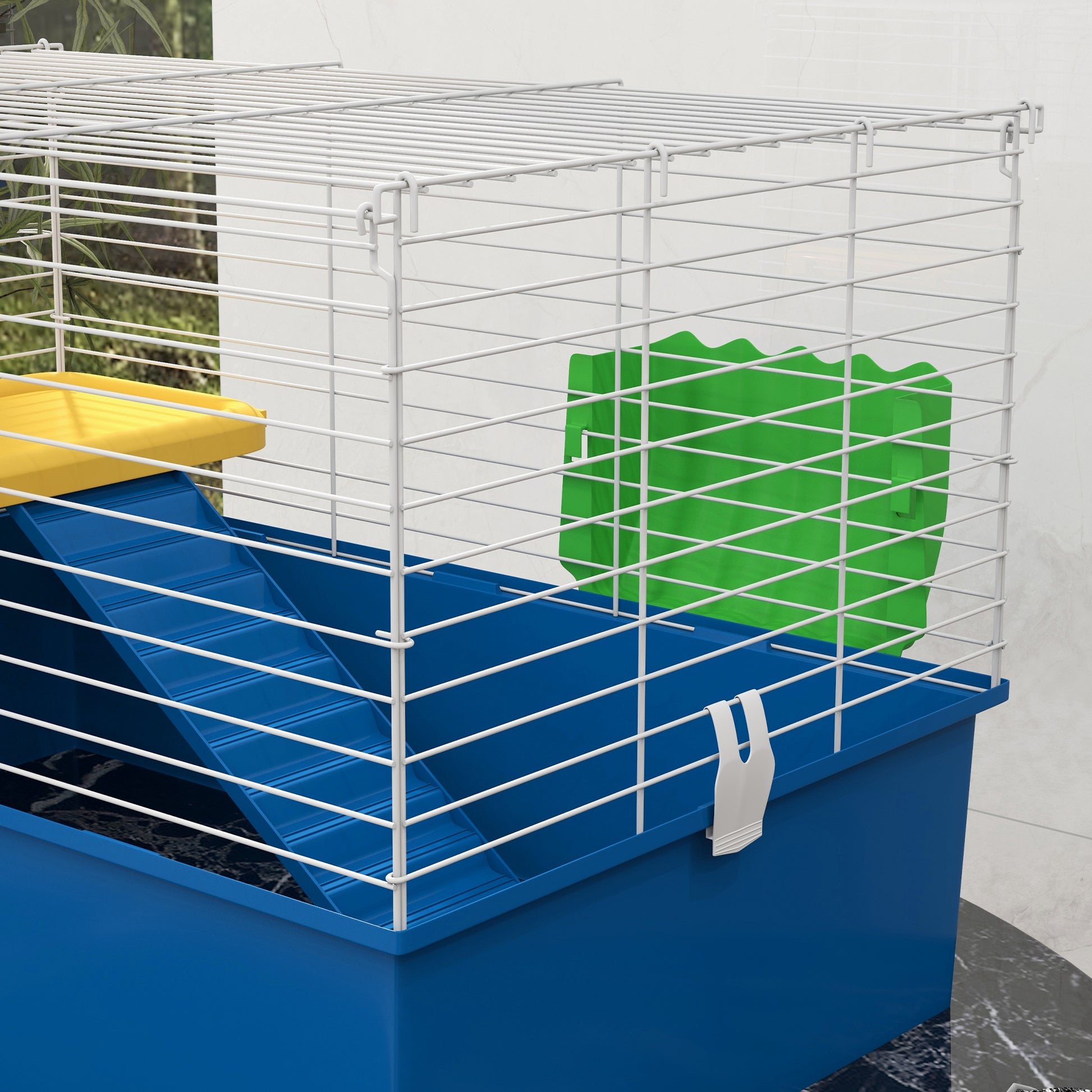 Ferret Cage with Bottom Tray Small Animal Cage with Platform with Ramp Feeder and Drinker Enclosure for Small Rabbits Chinchillas Guinea Pigs 71x46x47 cm White and Blue