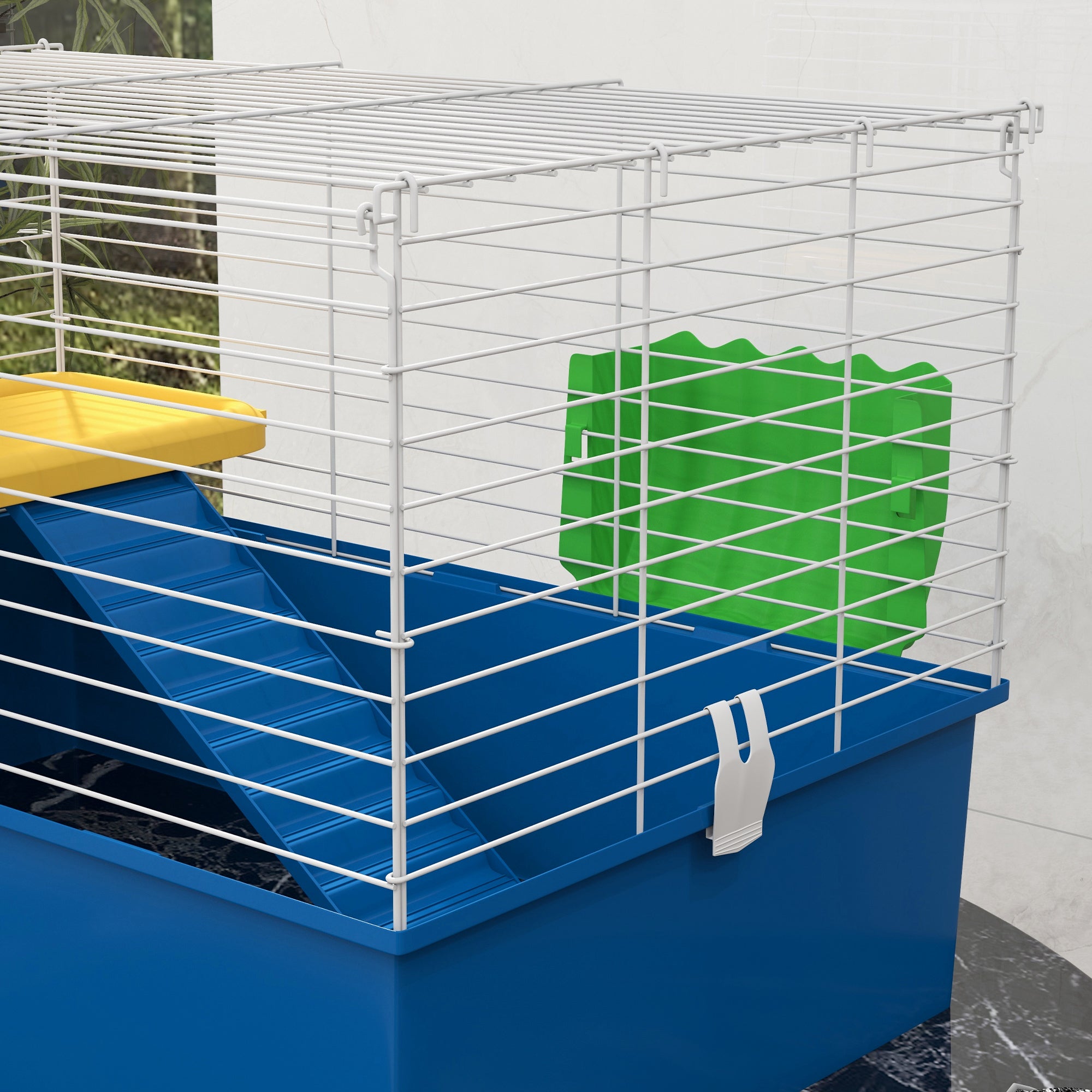 Ferret Cage with Bottom Tray Small Animal Cage with Platform with Ramp Feeder and Drinker Enclosure for Small Rabbits Chinchillas Guinea Pigs 71x46x47 cm White and Blue