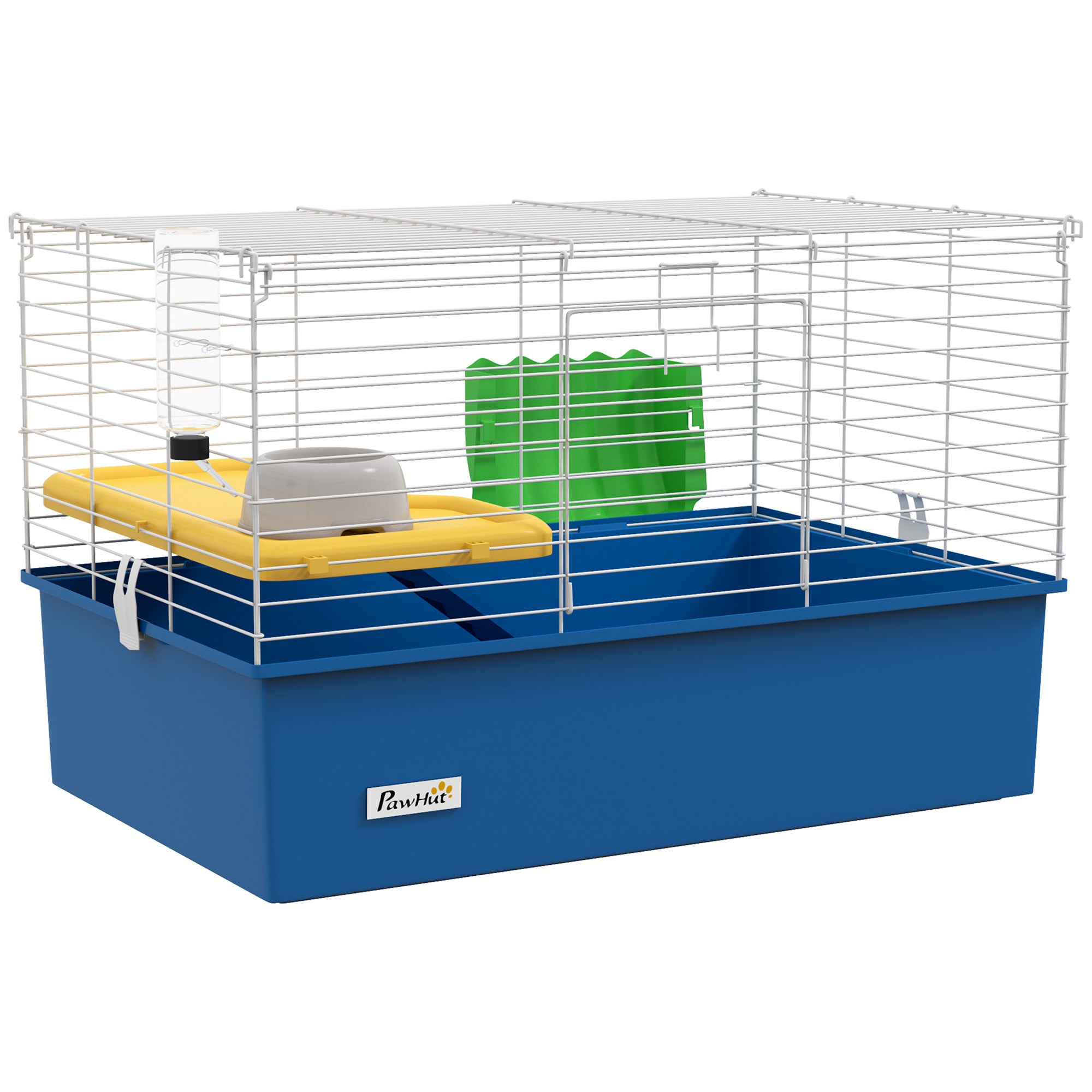 Ferret Cage with Bottom Tray Small Animal Cage with Platform with Ramp Feeder and Drinker Enclosure for Small Rabbits Chinchillas Guinea Pigs 71x46x47 cm White and Blue