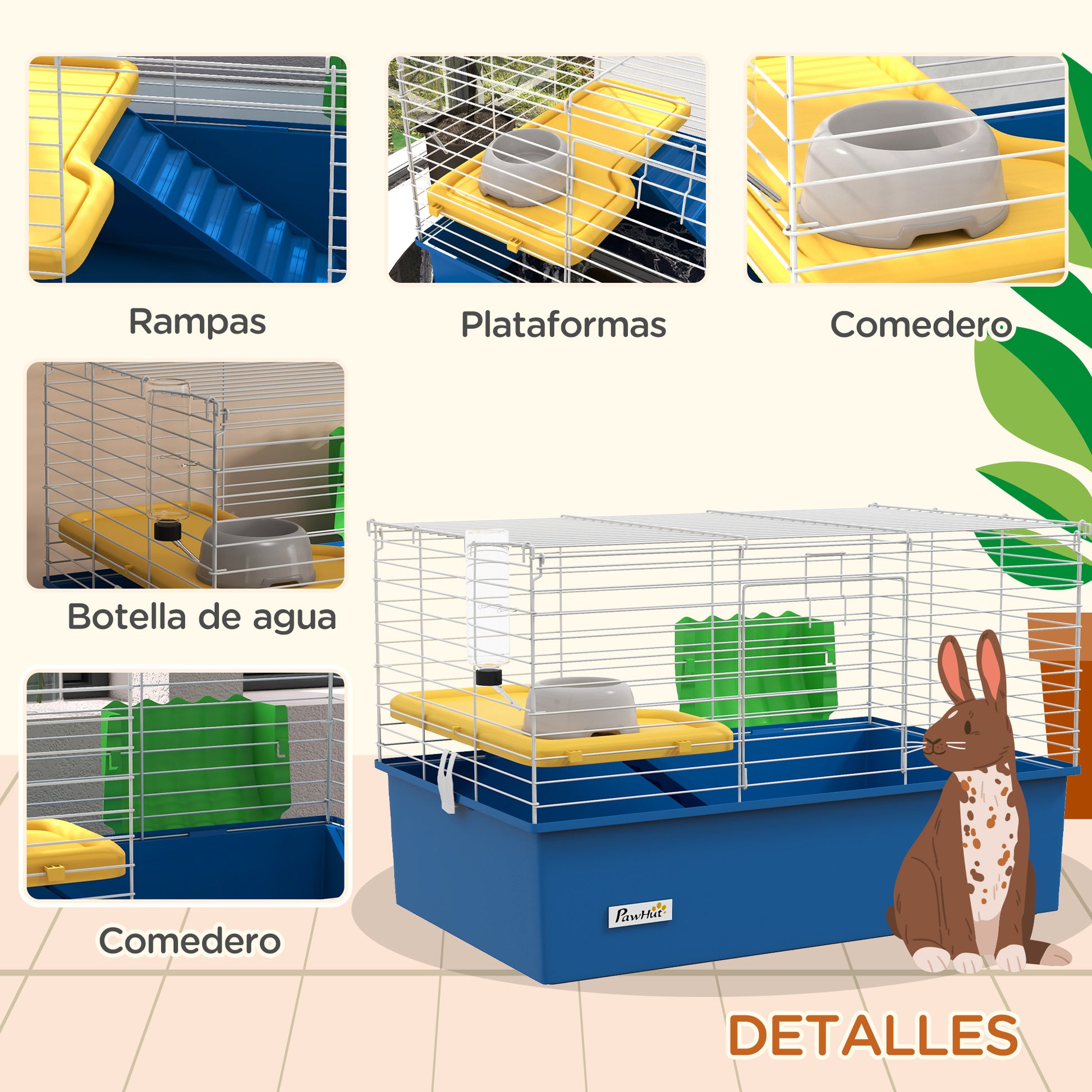 Ferret Cage with Bottom Tray Small Animal Cage with Platform with Ramp Feeder and Drinker Enclosure for Small Rabbits Chinchillas Guinea Pigs 71x46x47 cm White and Blue