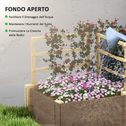 Raised Garden Bed with 3 Trellises, Open Bottom, and 2 Planters, Wooden Planter with Trellis for Climbing Plants, for Balcony, 119x62.5x64 cm, Wood Color