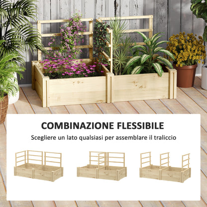 Raised Garden Bed with 3 Trellises, Open Bottom, and 2 Planters, Wooden Planter with Trellis for Climbing Plants, for Balcony, 119x62.5x64 cm, Wood Color