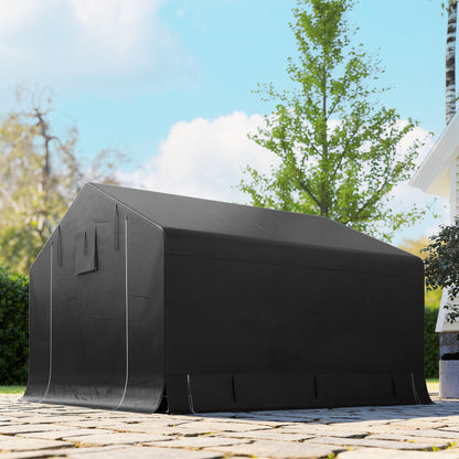 Waterproof Garage Tent 3 x 3 x 2.1 m (9.8 x 9.8 x 6.9 ft) — Roll-Up Zipper Door, Side Vent Window, Weatherproof Storage Shed for Bikes & Garden Tools, Dark Gray