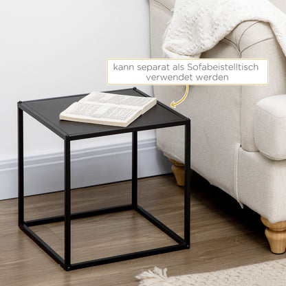 square coffee table 2-piece set, side table in modern design, steel frame, stackable, living room table coffee table side table for living room bedroom, black