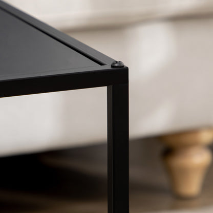 square coffee table 2-piece set, side table in modern design, steel frame, stackable, living room table coffee table side table for living room bedroom, black