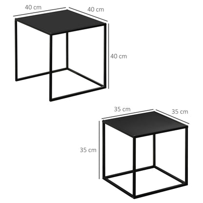 square coffee table 2-piece set, side table in modern design, steel frame, stackable, living room table coffee table side table for living room bedroom, black