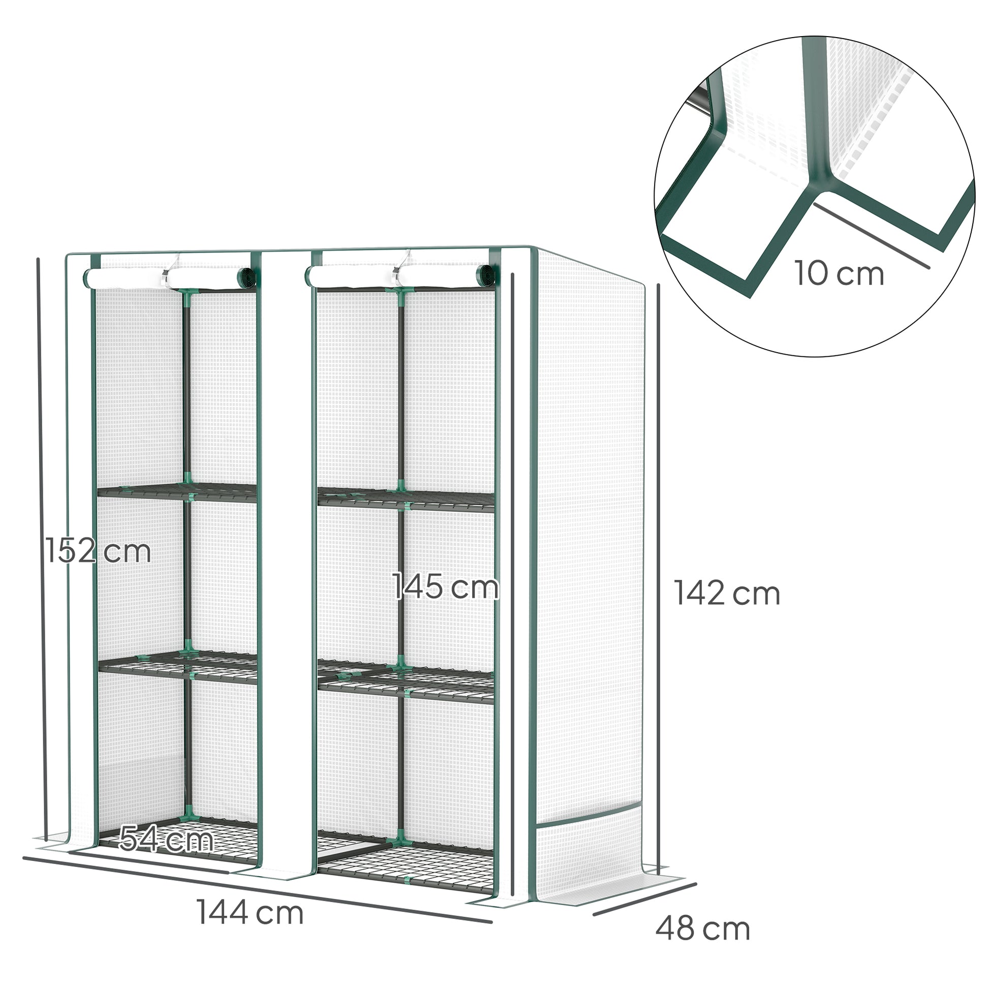 Greenhouse with Gable Roof Double Door, Shelves, Winterproof Foil Greenhouse made of Steel, Greenhouse for Balcony, Garden, Tomato House 144 x 48 x 152 cm, Tomato Greenhouse for Tomatoes, Vegetables, White