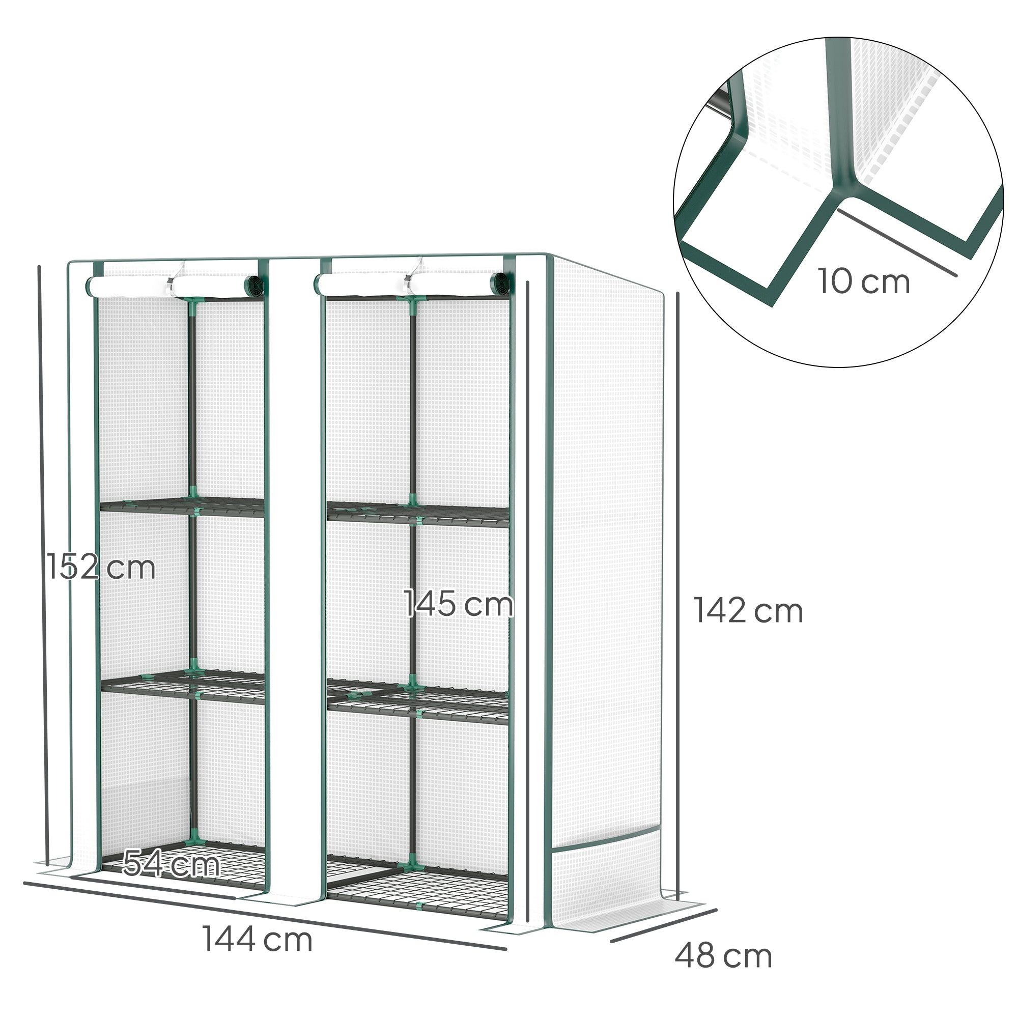 Greenhouse with Gable Roof Double Door, Shelves, Winterproof Foil Greenhouse made of Steel, Greenhouse for Balcony, Garden, Tomato House 144 x 48 x 152 cm, Tomato Greenhouse for Tomatoes, Vegetables, White