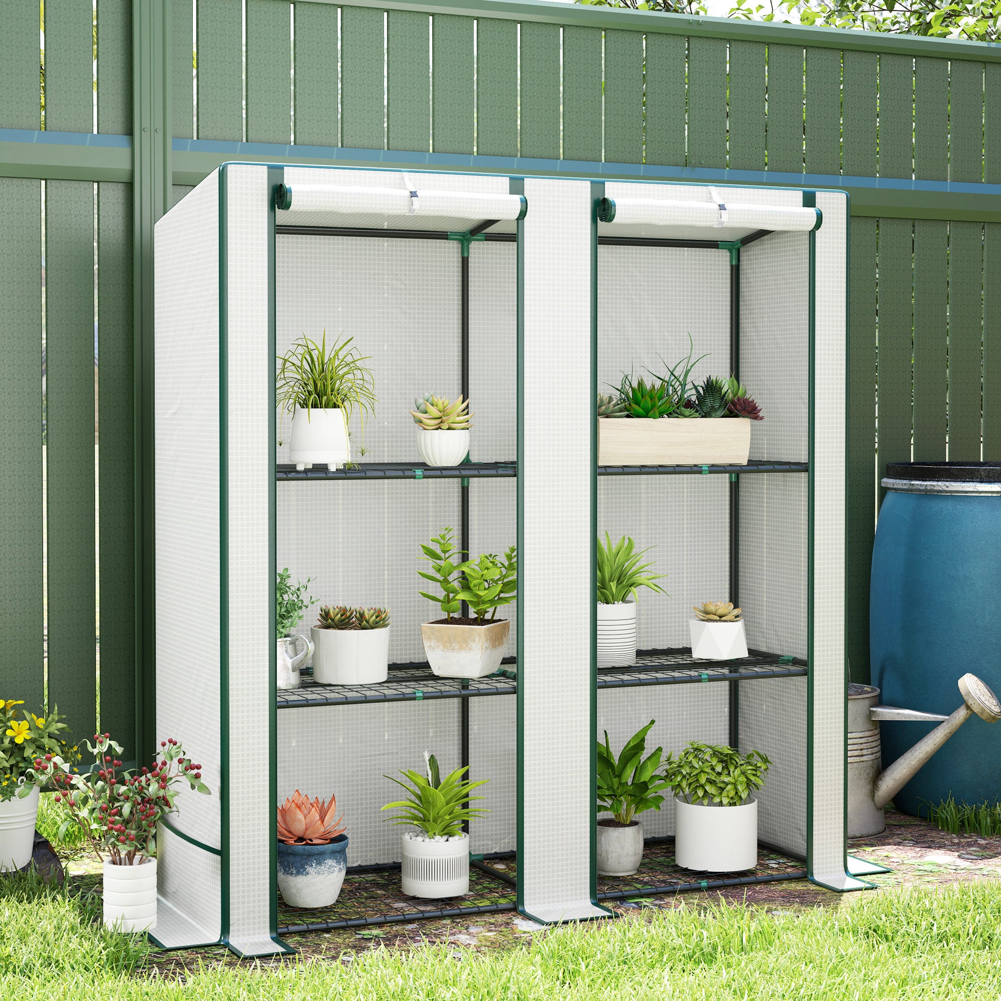 Greenhouse with Gable Roof Double Door, Shelves, Winterproof Foil Greenhouse made of Steel, Greenhouse for Balcony, Garden, Tomato House 144 x 48 x 152 cm, Tomato Greenhouse for Tomatoes, Vegetables, White