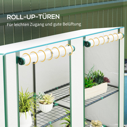 Greenhouse with Gable Roof Double Door, Shelves, Winterproof Foil Greenhouse made of Steel, Greenhouse for Balcony, Garden, Tomato House 144 x 48 x 152 cm, Tomato Greenhouse for Tomatoes, Vegetables, White