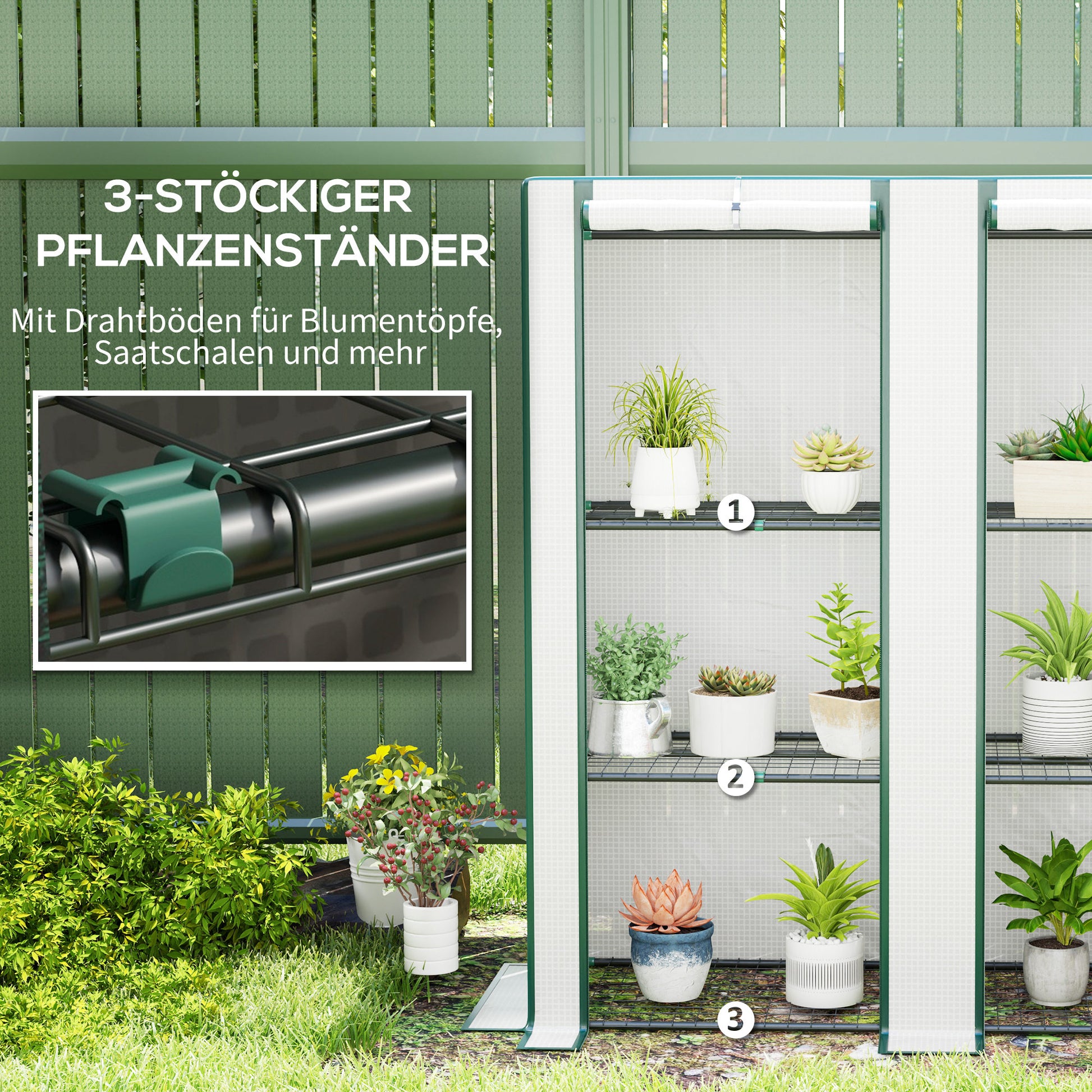 Greenhouse with Gable Roof Double Door, Shelves, Winterproof Foil Greenhouse made of Steel, Greenhouse for Balcony, Garden, Tomato House 144 x 48 x 152 cm, Tomato Greenhouse for Tomatoes, Vegetables, White