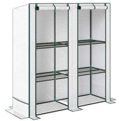 Greenhouse with Gable Roof Double Door, Shelves, Winterproof Foil Greenhouse made of Steel, Greenhouse for Balcony, Garden, Tomato House 144 x 48 x 152 cm, Tomato Greenhouse for Tomatoes, Vegetables, White