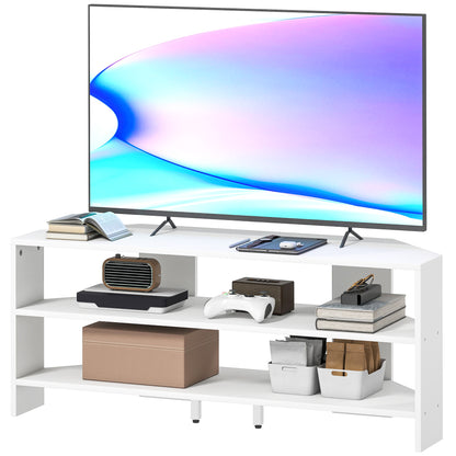 47" Corner TV Stand with 2 Open Shelves, Modern Wood TV Stand for Bedroom and Living Room, 110x36x45 cm, White