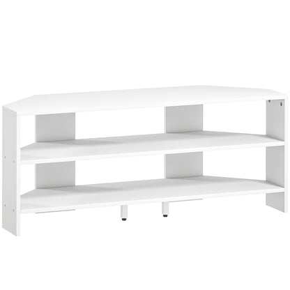 47" Corner TV Stand with 2 Open Shelves, Modern Wood TV Stand for Bedroom and Living Room, 110x36x45 cm, White