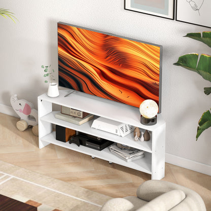 47" Corner TV Stand with 2 Open Shelves, Modern Wood TV Stand for Bedroom and Living Room, 110x36x45 cm, White