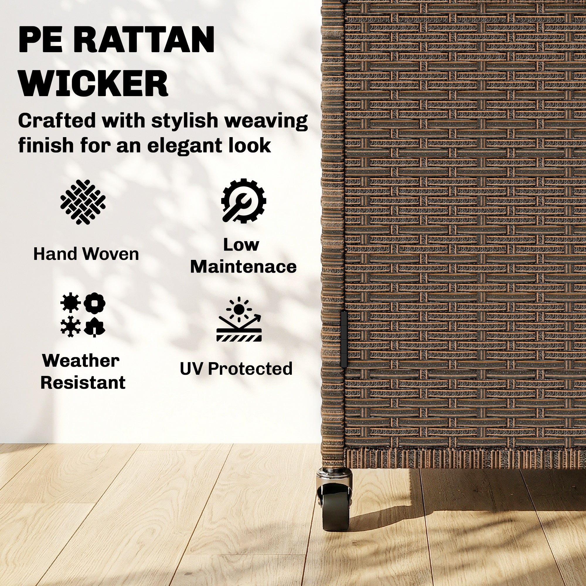 Rattan Serving Cart with FSC Eucalyptus Wood Top, Shelf, Wheels & Side Handle — Outdoor Bar/Grill Cart for Garden, Pool & Patio (95 x 54 x 84 cm / 37.4 x 21.3 x 33.1 in)