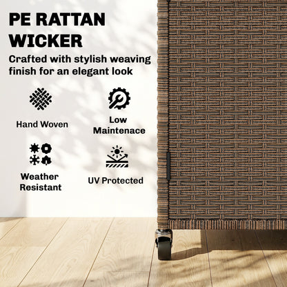 Rattan Serving Cart with FSC Eucalyptus Wood Top, Shelf, Wheels & Side Handle — Outdoor Bar/Grill Cart for Garden, Pool & Patio (95 x 54 x 84 cm / 37.4 x 21.3 x 33.1 in)