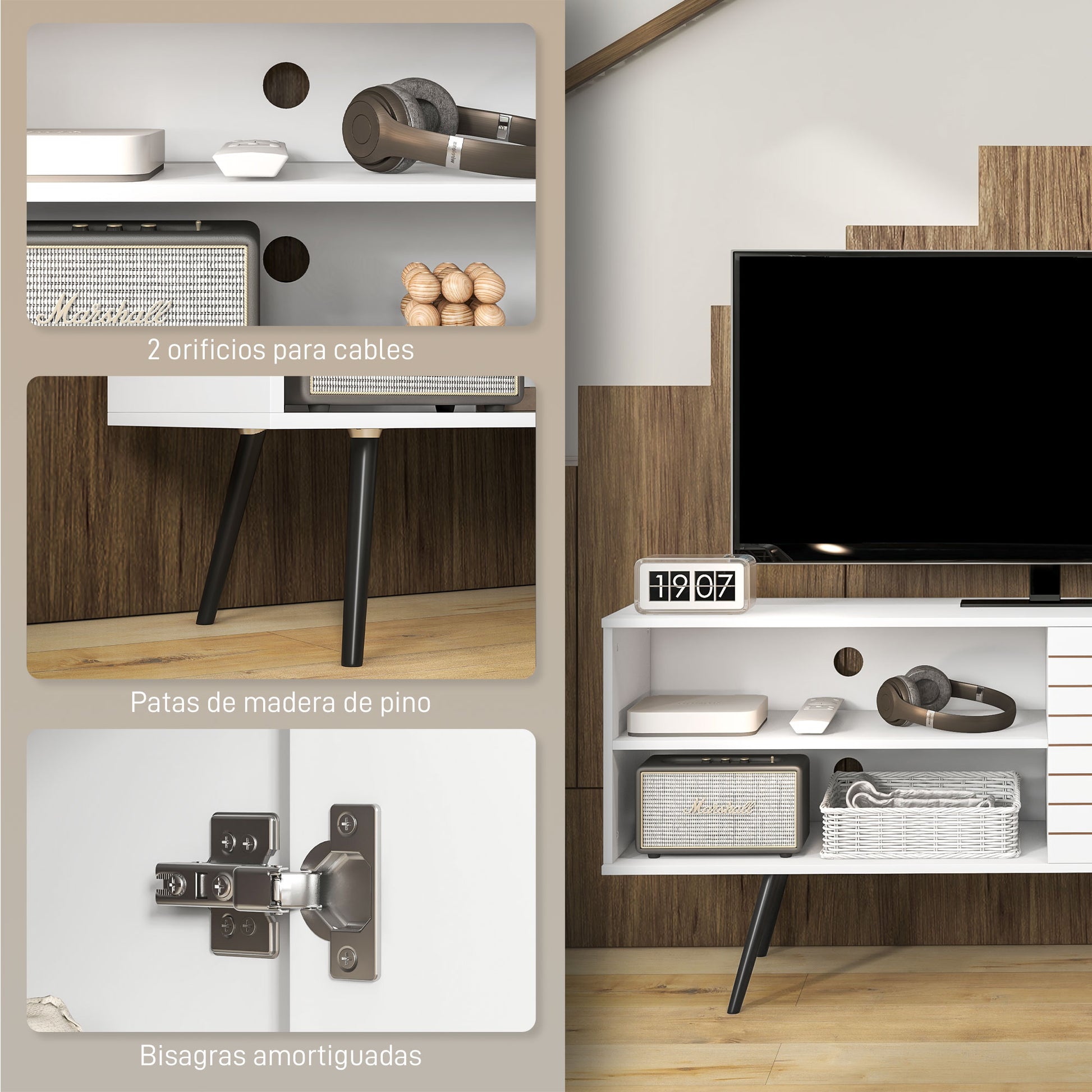 TV Stand for Living Room TV Table for 65-Inch TVs Modern TV Stand with 2 Open Shelves and 1 Adjustable Shelf 145x38x65 cm White