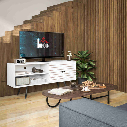 TV Stand for Living Room TV Table for 65-Inch TVs Modern TV Stand with 2 Open Shelves and 1 Adjustable Shelf 145x38x65 cm White