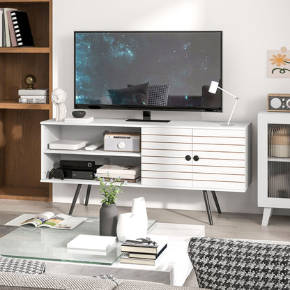 TV Stand for Living Room TV Table for 65-Inch TVs Modern TV Stand with 2 Open Shelves and 1 Adjustable Shelf 145x38x65 cm White