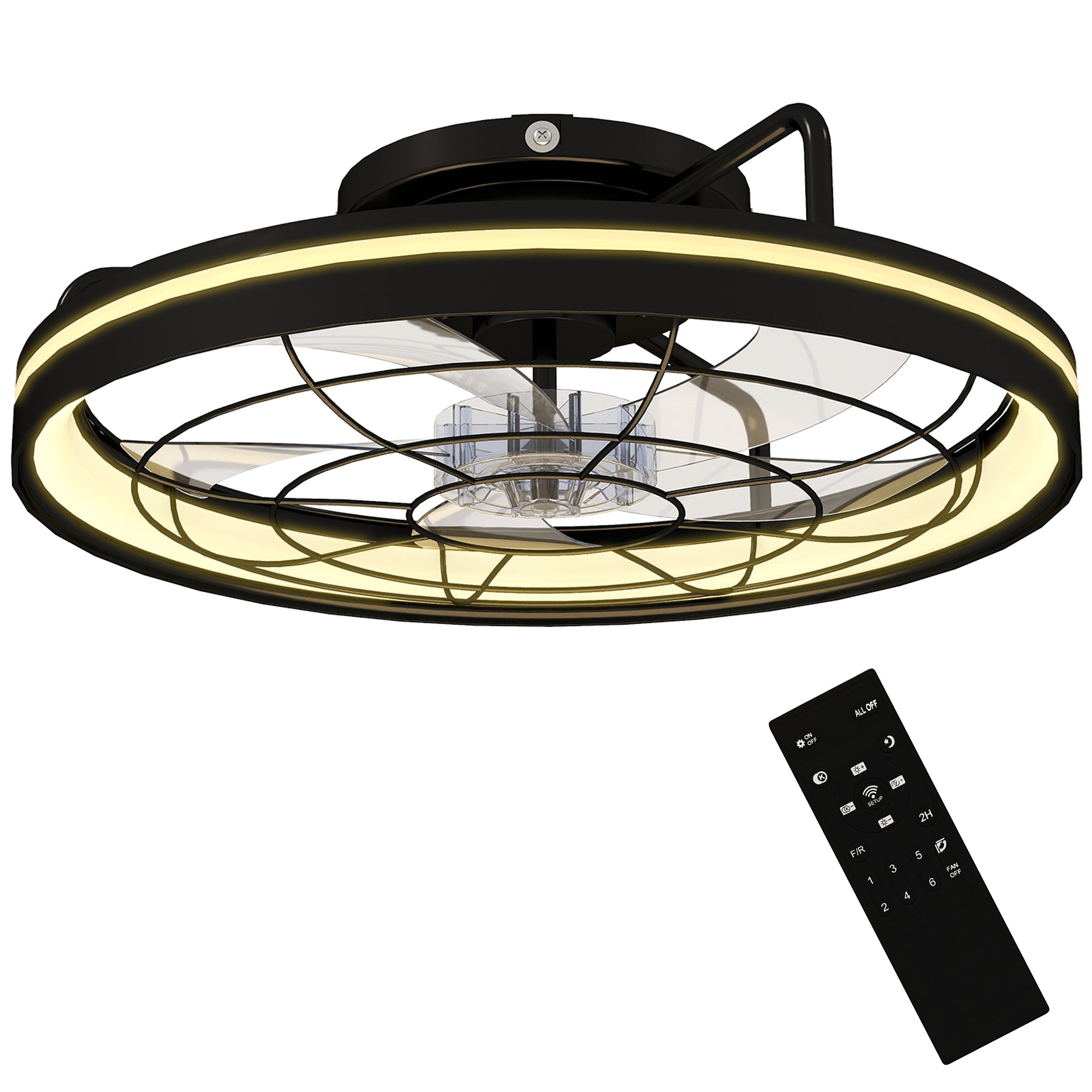 Ceiling Fan with Light, Remote Control, 19 in (48 cm), 40W LED Ceiling Light & Fan, 3 Color Temperatures, Timer, 6 Speeds, Dimmable, Quiet DC Motor, Black Shade