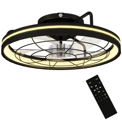 Ceiling Fan with Light, Remote Control, 19 in (48 cm), 40W LED Ceiling Light & Fan, 3 Color Temperatures, Timer, 6 Speeds, Dimmable, Quiet DC Motor, Black Shade