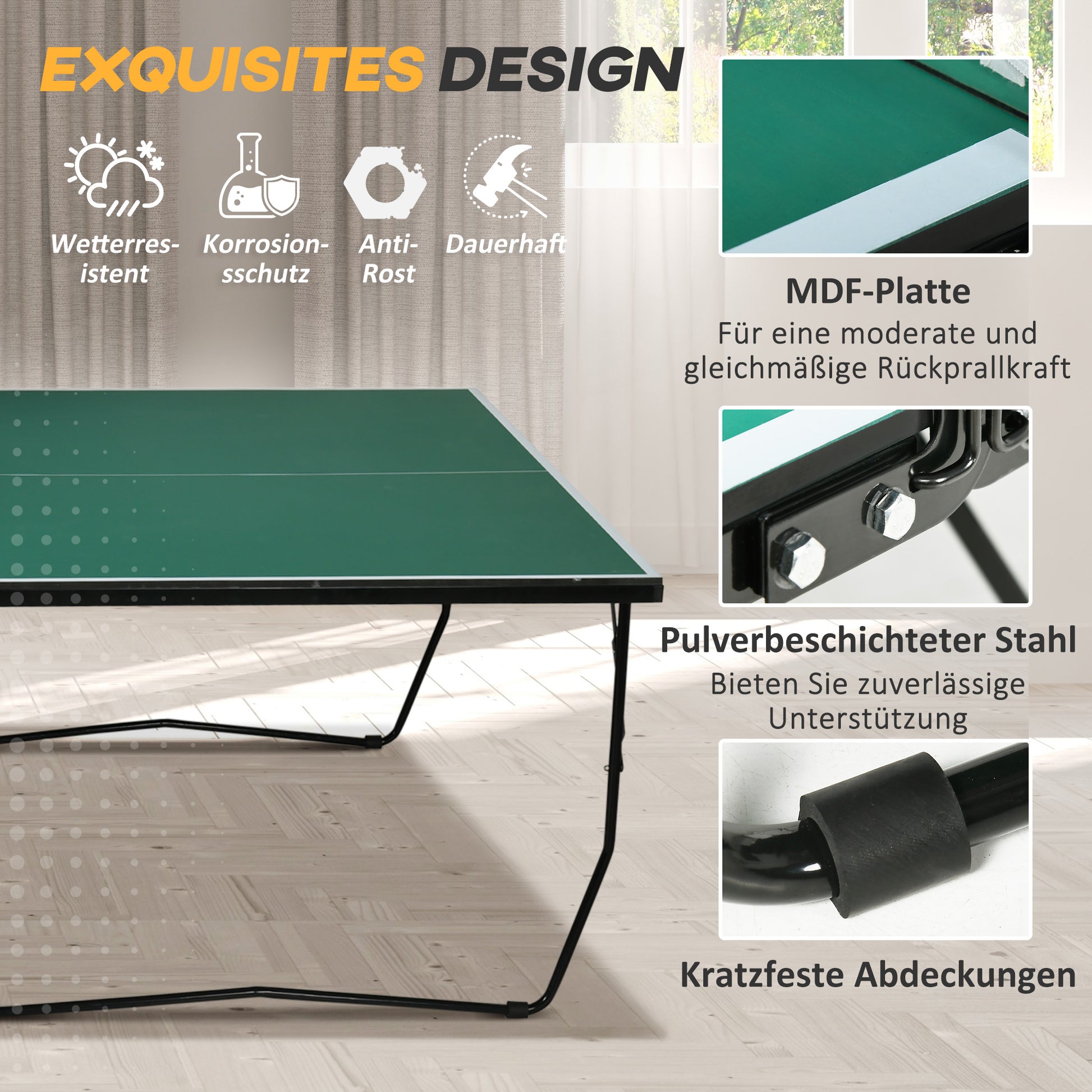 SPORTNOW Table Tennis Table, Foldable Table Tennis Table including Table Tennis Net, Wheels, 2 Table Tennis Rackets, and 3 Balls, Steel, Green, Table Tennis Table for Outdoor Indoor 274 x 152.5 x 76 cm Green