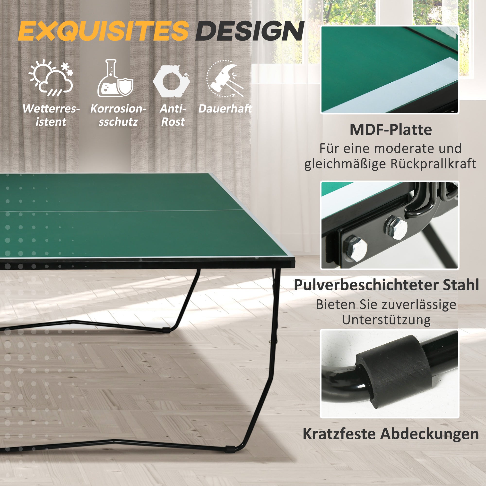 SPORTNOW Table Tennis Table, Foldable Table Tennis Table including Table Tennis Net, Wheels, 2 Table Tennis Rackets, and 3 Balls, Steel, Green, Table Tennis Table for Outdoor Indoor 274 x 152.5 x 76 cm Green