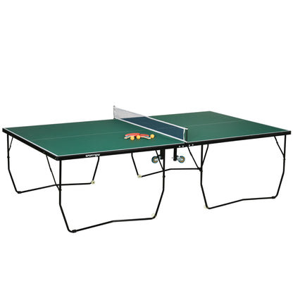SPORTNOW Table Tennis Table, Foldable Table Tennis Table including Table Tennis Net, Wheels, 2 Table Tennis Rackets, and 3 Balls, Steel, Green, Table Tennis Table for Outdoor Indoor 274 x 152.5 x 76 cm Green