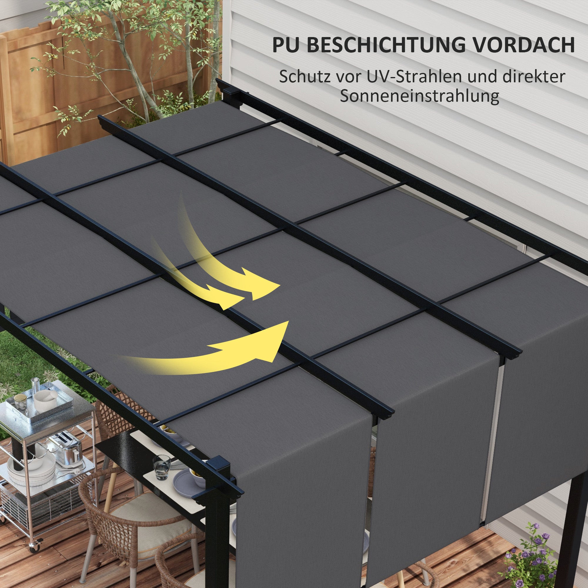 Pavilion approx. 3.5 x 3 m Pergola, Patio Roof, Terrace Cover with Side Wall, for Garden, Terrace, Dark Gray