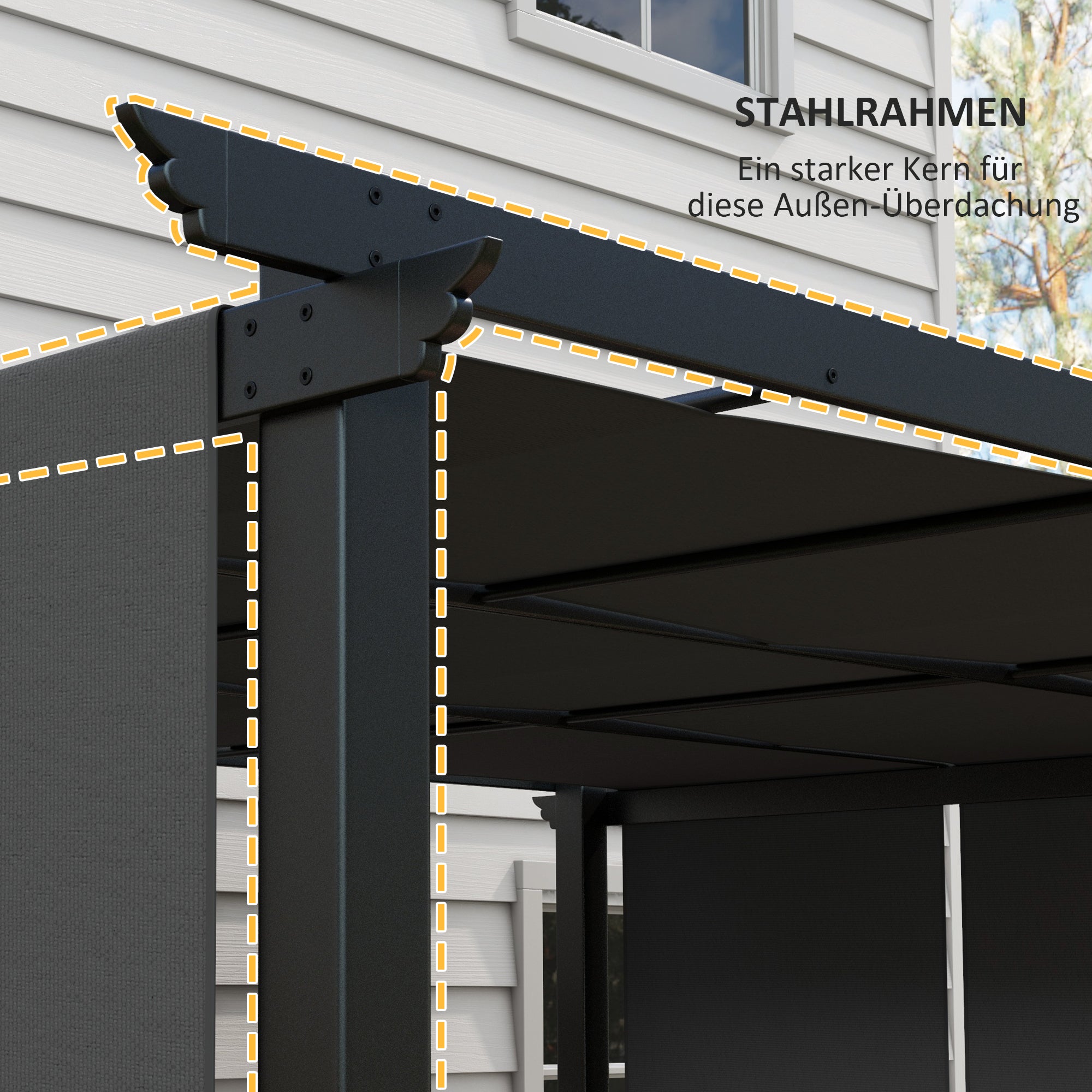 Pavilion approx. 3.5 x 3 m Pergola, Patio Roof, Terrace Cover with Side Wall, for Garden, Terrace, Dark Gray