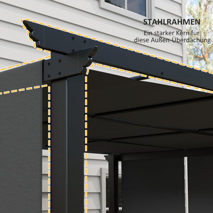 Pavilion approx. 3.5 x 3 m Pergola, Patio Roof, Terrace Cover with Side Wall, for Garden, Terrace, Dark Gray