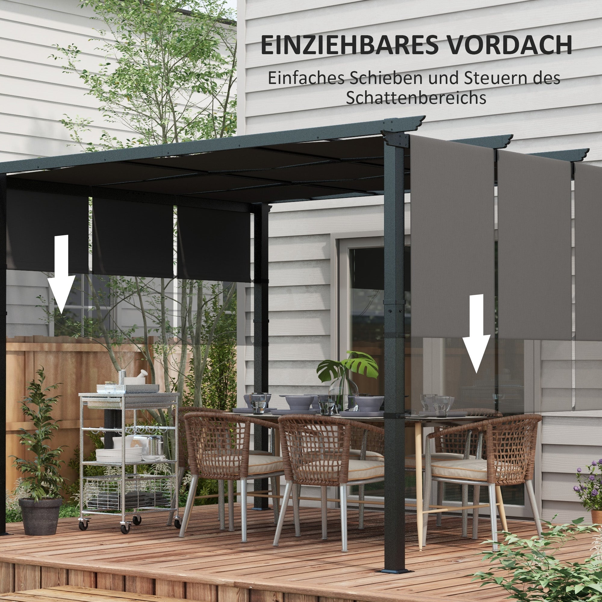 Pavilion approx. 3.5 x 3 m Pergola, Patio Roof, Terrace Cover with Side Wall, for Garden, Terrace, Dark Gray