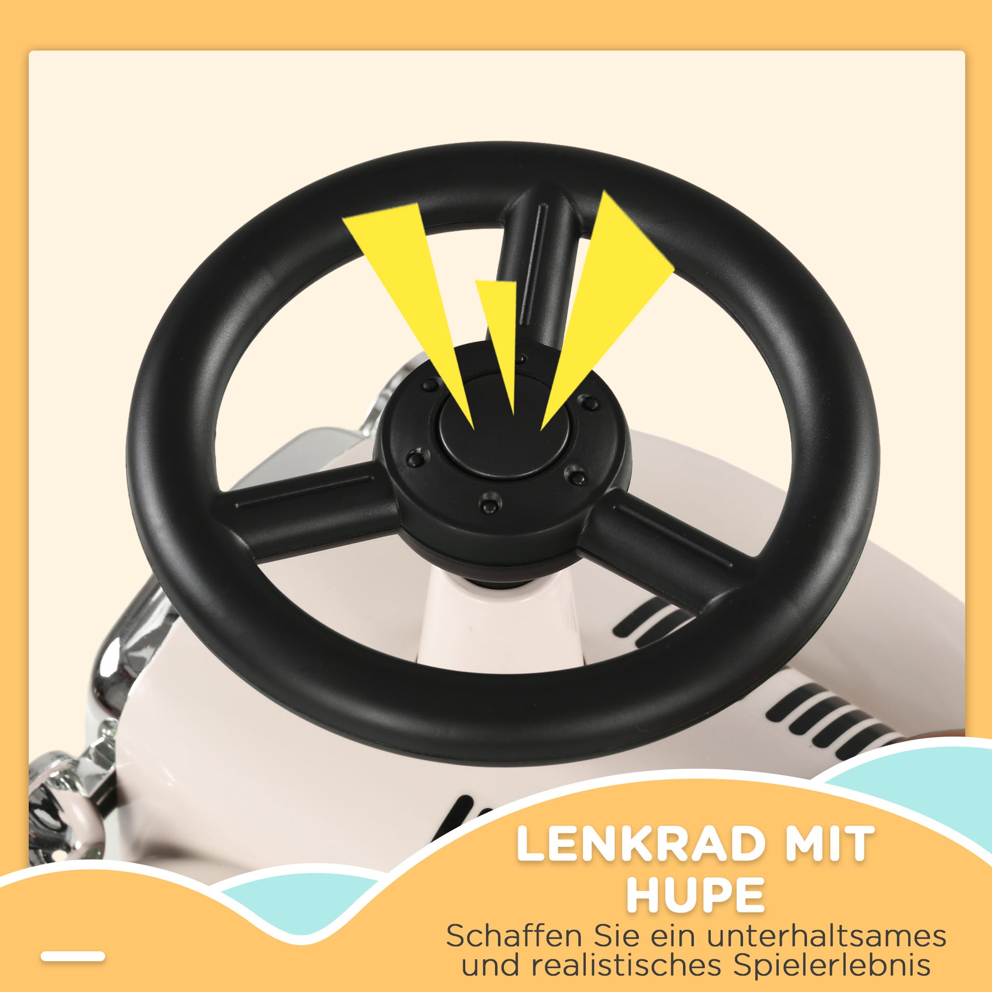 Kids Slider, Children's Vehicle with Storage Space, Kids Car, Slider Vehicle with Anti-Tip Protection, Slider for 1-3 Year Old Kids, Cream, 58 x 27 x 35 cm