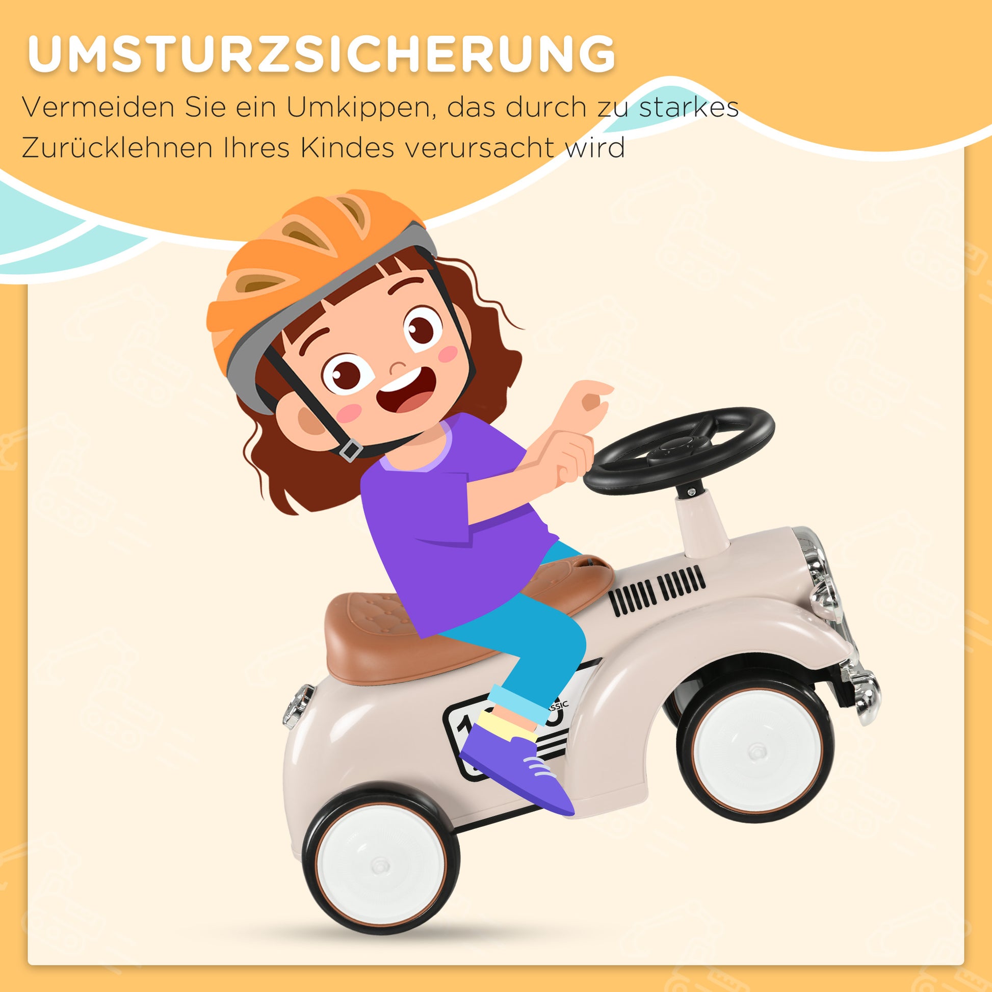 Kids Slider, Children's Vehicle with Storage Space, Kids Car, Slider Vehicle with Anti-Tip Protection, Slider for 1-3 Year Old Kids, Cream, 58 x 27 x 35 cm