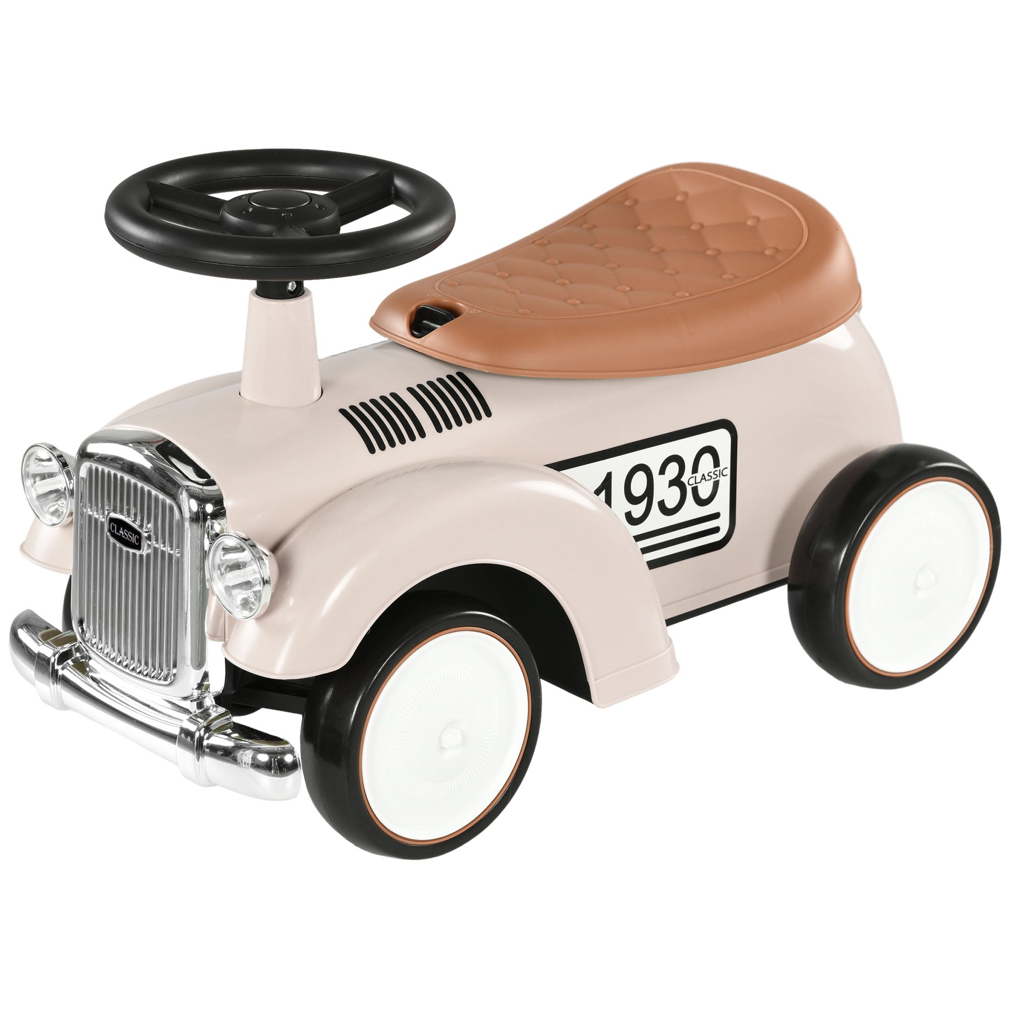 Kids Slider, Children's Vehicle with Storage Space, Kids Car, Slider Vehicle with Anti-Tip Protection, Slider for 1-3 Year Old Kids, Cream, 58 x 27 x 35 cm