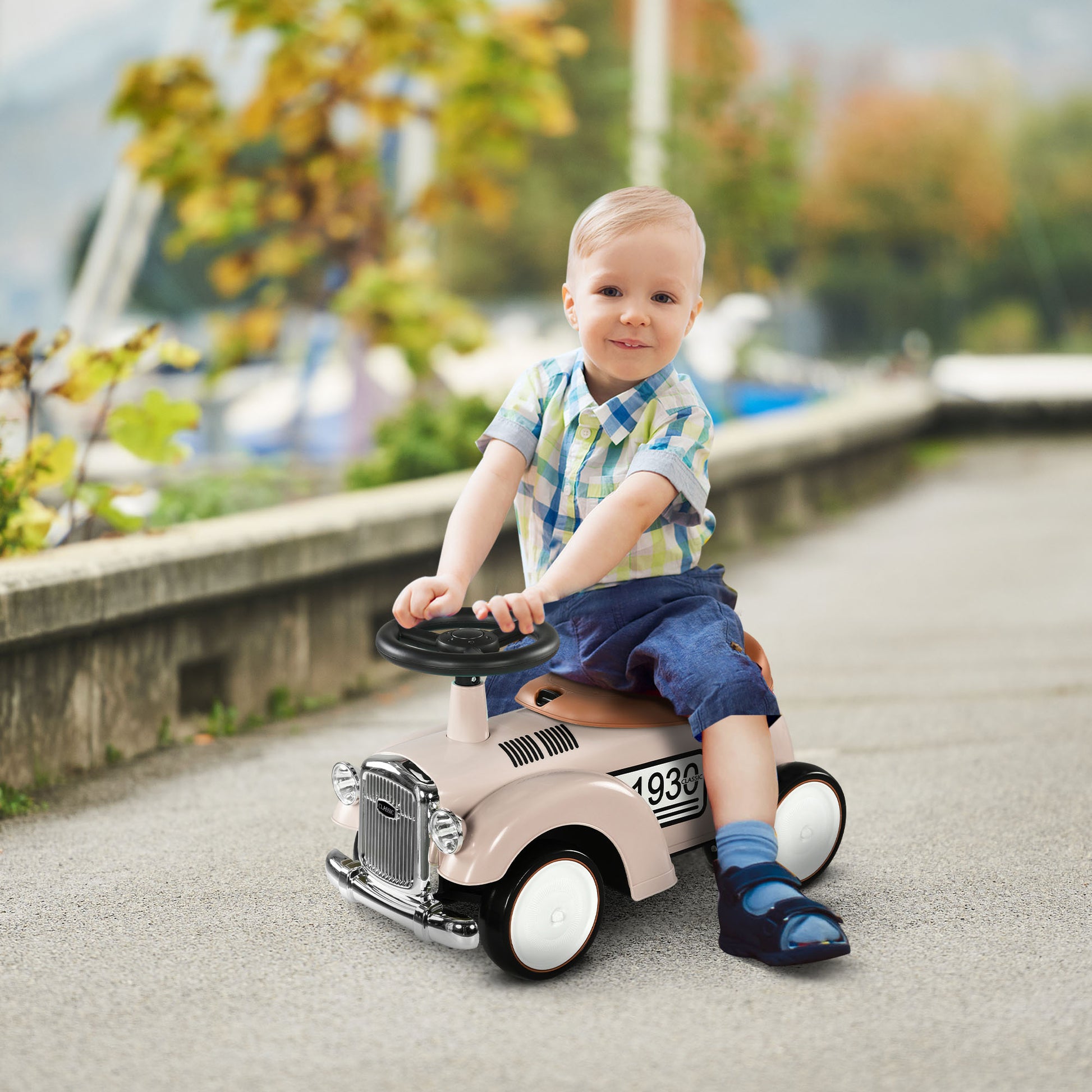 Kids Slider, Children's Vehicle with Storage Space, Kids Car, Slider Vehicle with Anti-Tip Protection, Slider for 1-3 Year Old Kids, Cream, 58 x 27 x 35 cm